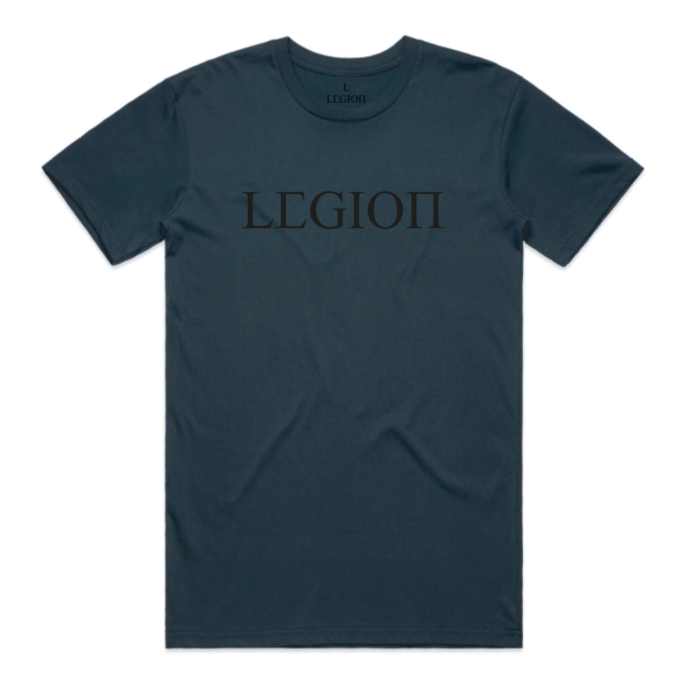 Mens Navy blue T-shirt with black Legion Legacy print