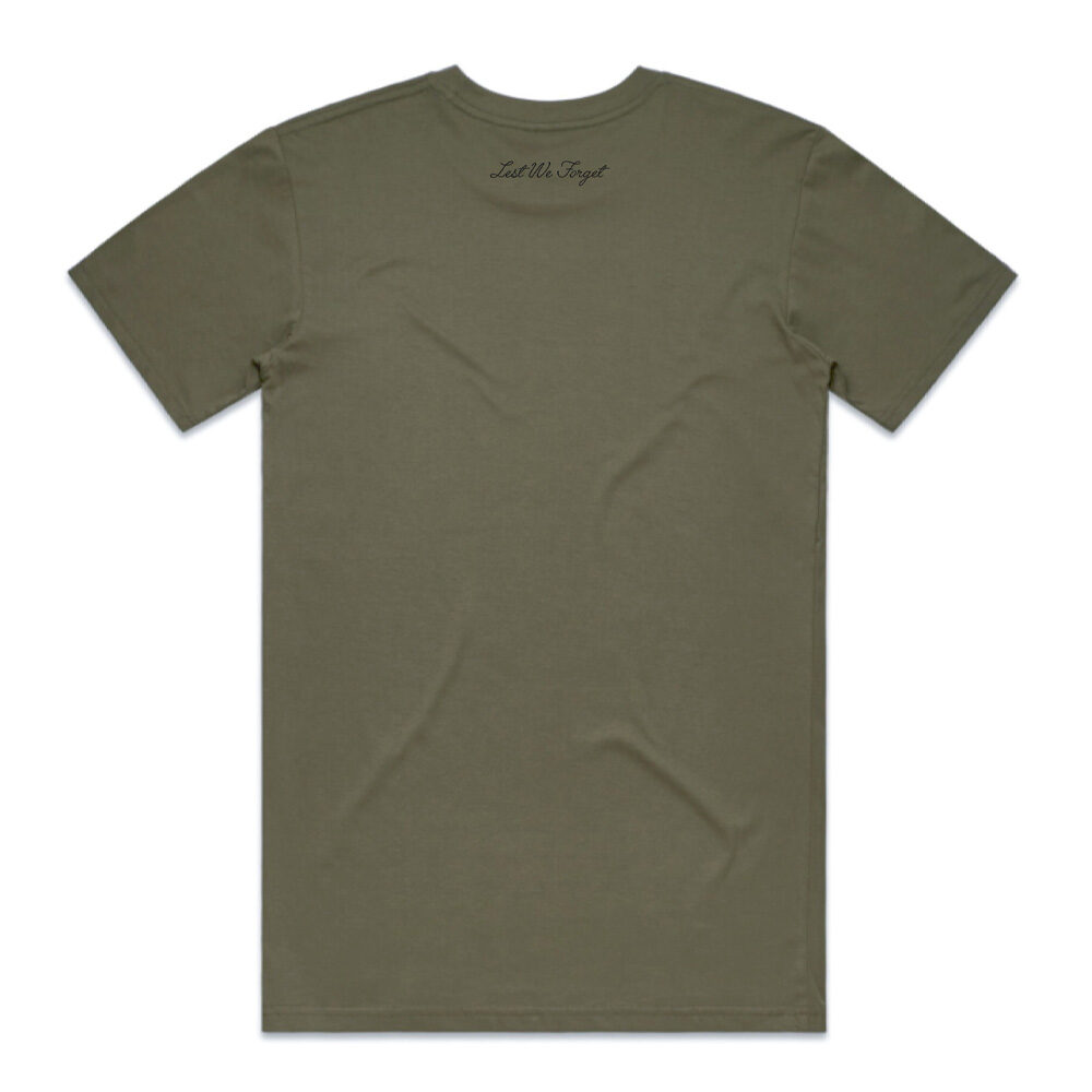 Mens army green T-shirt with black Legion Legacy print