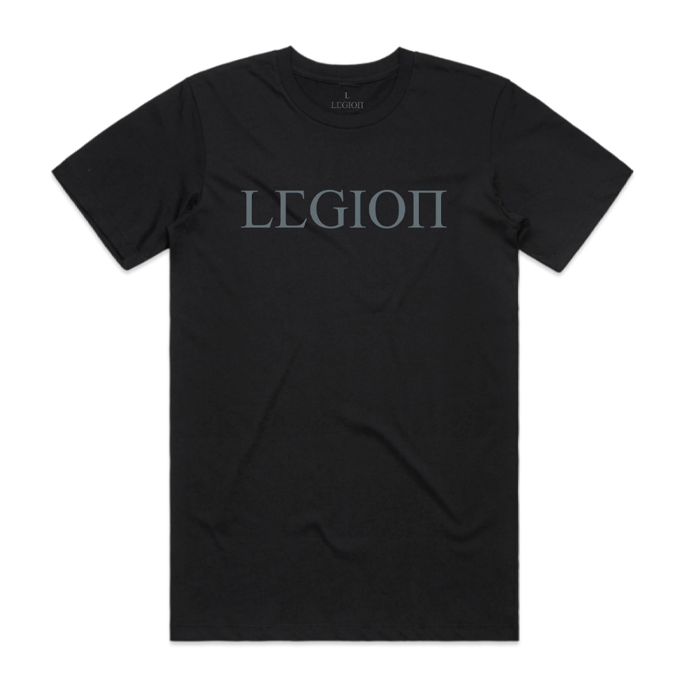 Mens Black T-shirt with grey Legion Legacy print