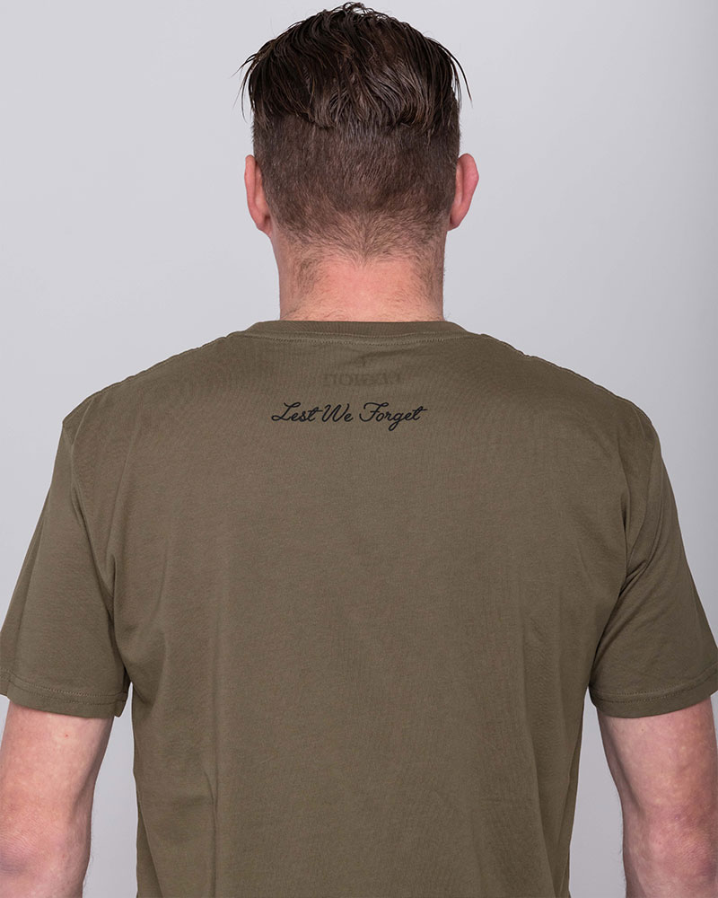 Mens army green T-shirt with black Legion Legacy print