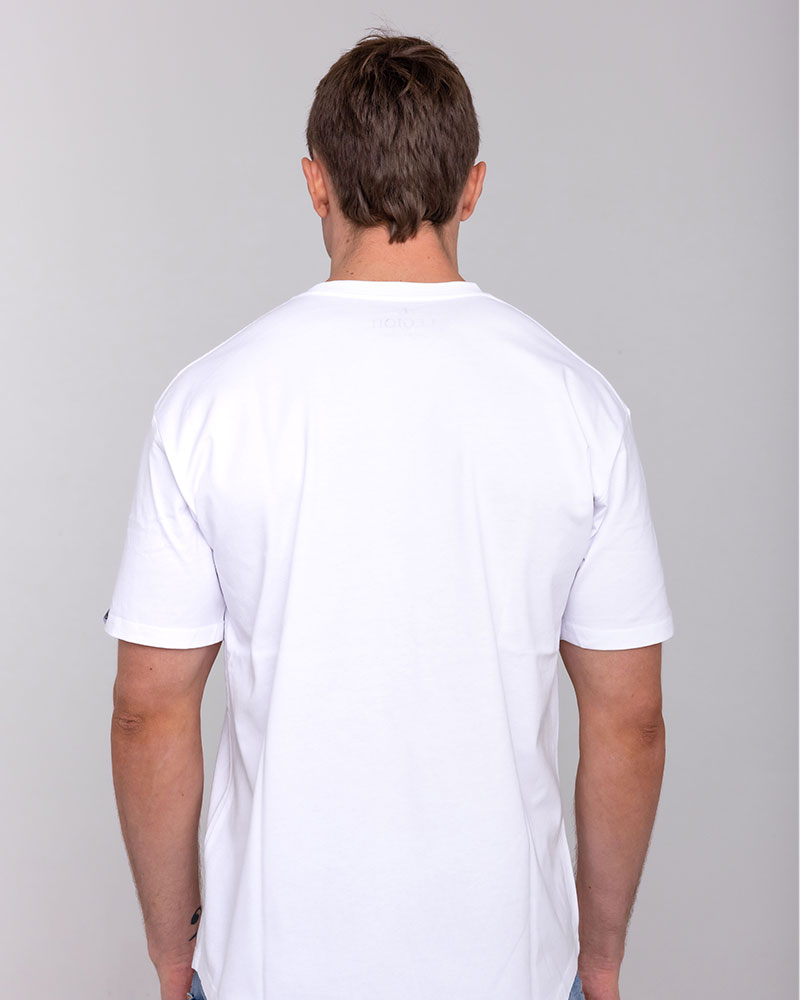 Mens white t-shirt with black Legion Legacy print
